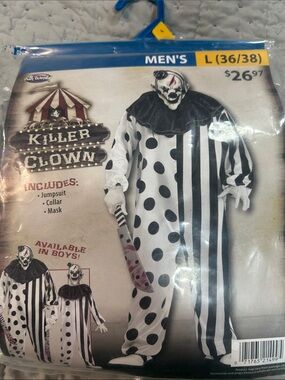 Killer Clown Costume men’s - Black & White Jumpsuit with Mask